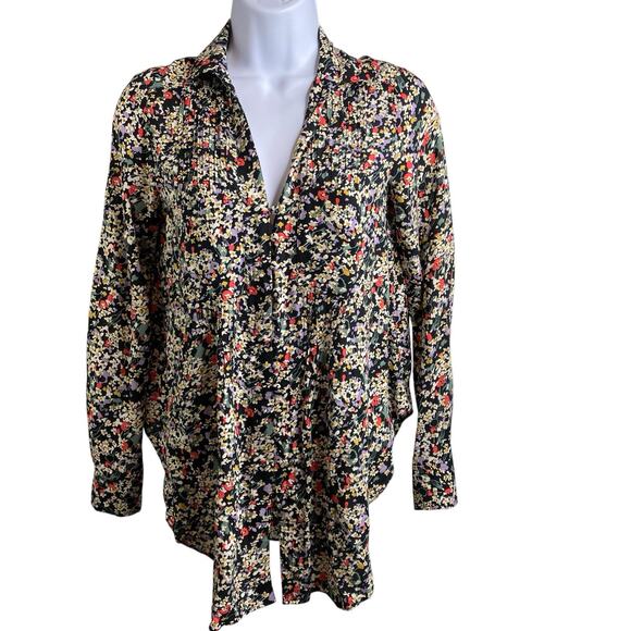 Anthropologie Maeve Women's Black Ditsy Floral Blouse Size XS Moto Boho Flowy - Picture 1 of 11
